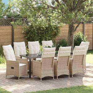 Maison Exclusive - Záhradná jedálenská súprava s vankúmi 9 ks Béová Poly-rattan