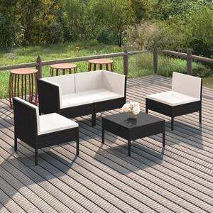 Maison Exclusive – 5-dielna záhradná súprava s vankúšmi z polyrotangu v čiernej farbe