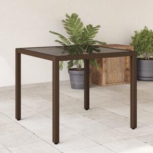 Maison Exclusive - Záhradný stôl so sklenenou doskou hnedý 90x90x75 cm Poly Rattan
