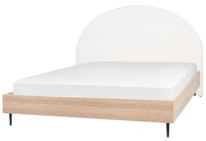 Posteľ biela svetlé drevo polyester 180 x 200 cm čalúnené čelo MDF rám kovové nohy lamelový rošt moderný štýl spálňa