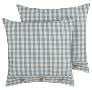 Sada 2 dekoratívnych vankúšov zelený a biely kockovaný vzor 45 x 45 cm gombíky moderný bytový doplnok spálňa obývačka