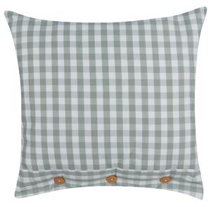 Dekoratívny vankúš zelený a biely kockovaný vzor 45 x 45 cm gombíky moderný bytový doplnok spálňa obývačka