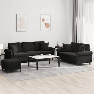 Maison Exclusive – 3-dielna sedacia súprava s vankúmi, ierny zamat