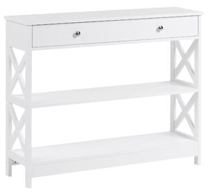Konzolový stolík biela MDF 80 x 100 x 30 cm 1 zásuvka 2 police úložný priestor moderný rustikálny štýl obývačka predsieň