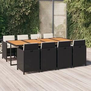 Maison Exclusive – 9-dielna záhradná jedálenská súprava s vankúmi Poly Rattan Black