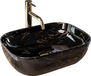 Umývadlo na dosku Belinda Marble Shiny 46,5x33 čierna (REA-U8907)