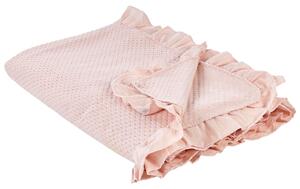 Deka pastelová ružová bavlnená 200 x 220 cm posteľná prikrývka s ozdobným volánom spálňa