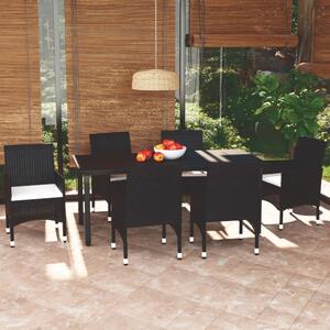 Maison Exclusive – 7-dielna záhradná jedálenská súprava s vankúmi Poly Rattan Black