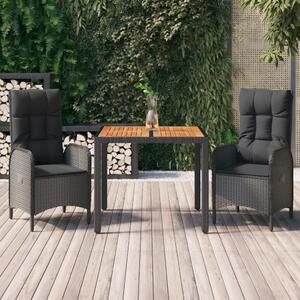 Maison Exclusive – 3-dielna záhradná jedálenská súprava s vankúmi, ierna, polyratan