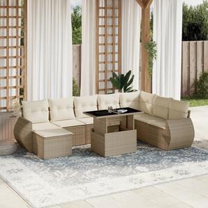 Maison Exclusive - 9-dielna záhradná súprava pohoviek s vankúšmi béžová polyratan