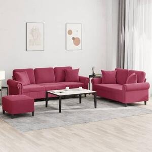 Maison Exclusive – 3-dielna sedacia súprava s vankúmi z vínovoerveného zamatu