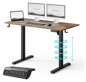SENSE7 NOJO LIGHT Elektricky výškovo nastaviteľný stôl 120 x 60 cm, tmavohnedý a čierny, herný stôl, počítačový stôl, stôl na státie, Memory, PC, kancelária