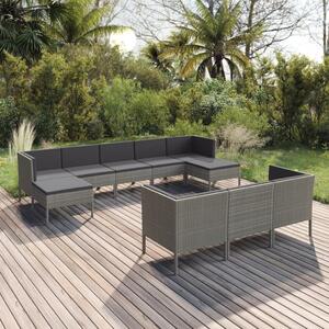 Maison Exclusive – 10-dielna záhradná súprava s vankúšmi, poly ratan, sivá