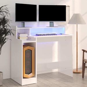 Maison Exclusive – písací stôl s LED osvetlením, vysoký lesk, biela farba, 97 x 45 x 90 cm, drevený materiál