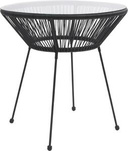Maison Exclusive – Záhradný jedálenský stôl, ierny, Ø 70 x 74 cm, ratan a sklo