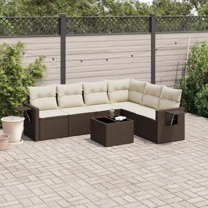 Maison Exclusive - 7-dielna záhradná súprava pohoviek s vankúšmi hnedá polyratan