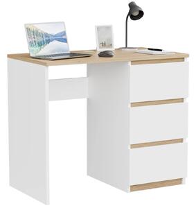 Písací stôl - 90x77x50 cm - biely dub - s 3 zásuvkami - kompaktný - funkný - do kancelárie domácej pracovne