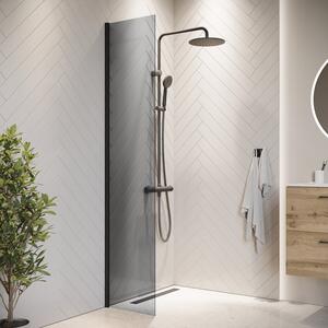 Badplaats Sprchová Zástena Rizani 40 x 200 cm – ierna – Dymové Sklo Walk-In Sprchový Kút 8 mm Bezpenostné Sklo