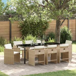 Maison Exclusive - Záhradná jedálenská súprava s vankúmi 9 ks Béová Poly-rattan