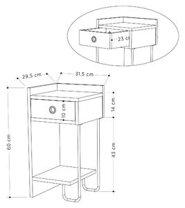 Industriálny nočný stolík SNAPE, dub, ľavý