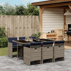 Maison Exclusive – 7-dielna záhradná jedálenská súprava s vankúšmi, sivá, polyrotang