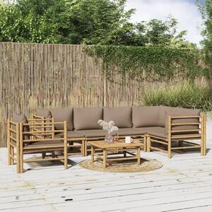 Maison Exclusive – 7-dielna záhradná súprava s vankúšmi v odtieni taupe a bambusom