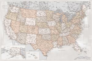 Mapa Highly detailed map of the United States in rustic style, Blursbyai, (40 x 26.7 cm)