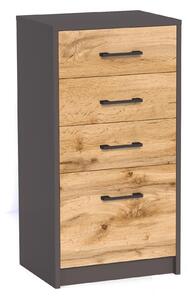 Komoda Meblando so 4 zásuvkami, V 85 cm, Š 45 cm, H 35 cm, komoda do obývačky alebo predsiene, antracitová šedá / dub Wotan