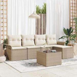Maison Exclusive - Vonkajšia pohovka s vankúšom 6 pcs Béžová polyratan