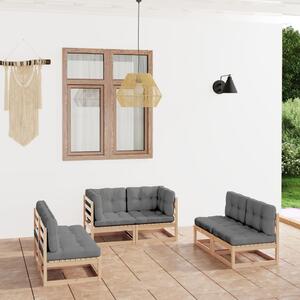Maison Exclusive – 6-dielna záhradná súprava s vankúšmi z masívneho borovicového dreva