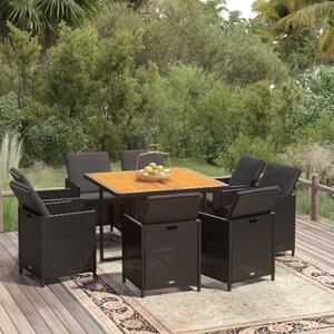 Maison Exclusive – 9-dielna záhradná jedálenská súprava s vankúmi Poly Rattan Black