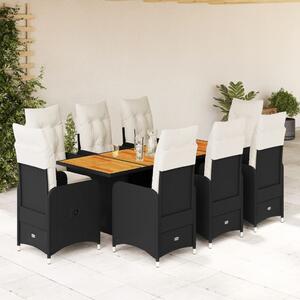 Maison Exclusive – 9-dielna záhradná bistro sada s vankúmi, ierna polyratanová