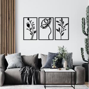 SADA 3x Nástenná dekorácia 78x39 cm kvety kov