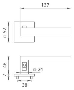 Dverné kovanie MP TI - SQUARE - HR 4275Q 7S s uzamykaním, 38-45 mm (OCS - Chróm brúsený), klika/klika s uzamykáním levá, Bez spodnej rozety, MP OCS (chróm brúsený)