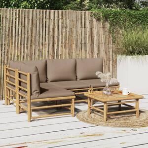 Maison Exclusive – 5-dielna záhradná súprava s vankúšmi v odtieni taupe a bambusovým vzorom