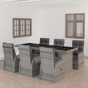 Maison Exclusive – 7-dielna záhradná jedálenská súprava s vankúšmi Poly Rattan Grey