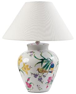 Stolná lampa biela porcelánový podstavec ľanové tienidlo kvetinový vzor osvetlenie obývacia izba spálňa
