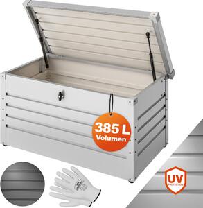 GARDEBRUK® Úloný box objem 385L vrátane rukavíc Kovový Uzamykatený Plynová tlaková pruina 120x62cm Záhradná balkónová pivnica Záhradný box Záhradná truhlica biela