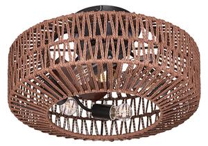 Stropný ventilátor so svetlom železná základňa plastové lopatky hnedé šnúrové tienidlo časovač diaľkové ovládanie boho štýl