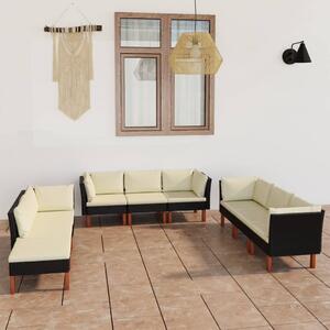 Maison Exclusive – 9-dielna záhradná súprava s vankúmi z polyrotangu v iernej farbe