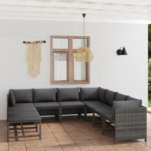 Maison Exclusive – 9-dielna záhradná súprava s vankúmi z polyrotangu, sivá