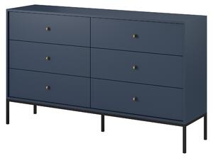 Komoda so iestimi zásuvkami, námornícka modrá, ierne úchytky, 154 x 39 x 83 cm