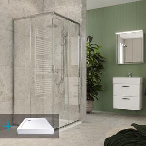 Mereo, Mereo Kora Lite sprchový set: sprchovací kút 80x80x185cm, chróm ALU, sklo číre, 80 cm, vanička, sifón, MER-CK34133ZH