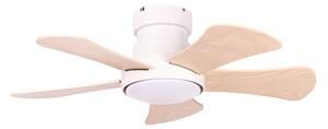 Stropný ventilátor s LED svetlom svetlobéžový železná základňa lopatky z preglejky časovač diaľkové ovládanie