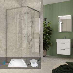 Mereo, Mereo Kora Lite sprchový set: sprchovací kút 80x80x185cm, chróm ALU, sklo číre, 80 cm, vanička, sifón, MER-CK34133ZM