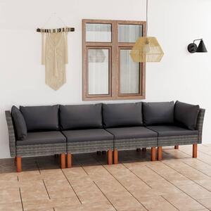 Maison Exclusive – 4-miestna záhradná pohovka s vankúmi, sivá, poly ratan