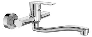 Mereo, Mereo Drezová nástenná batéria, Pego, 150 mm, s ramienkom plochým vyhnutým 200 mm, chróm, MER-CB301P