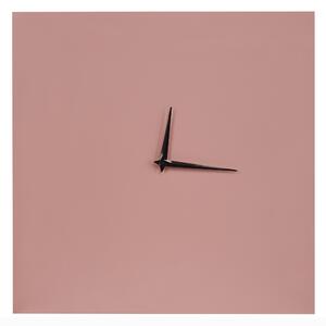 Nástenné hodiny ružové železný rám 40 x 40 cm maľovaný povrch štvorcový tvar minimalistický dizajn moderný štýl dekorácie obývačka spálňa
