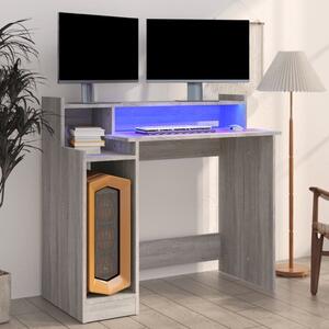 Maison Exclusive – písací stôl s LED osvetlením, sivá farba Sonoma, 97 x 45 x 90 cm, drevený materiál
