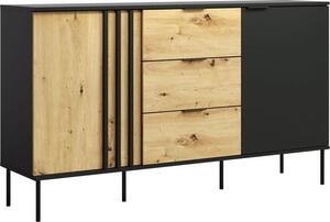 Kondela Dvojdverová komoda so zásuvkami Rimina 2D3S - čierna onyx / dub artisan